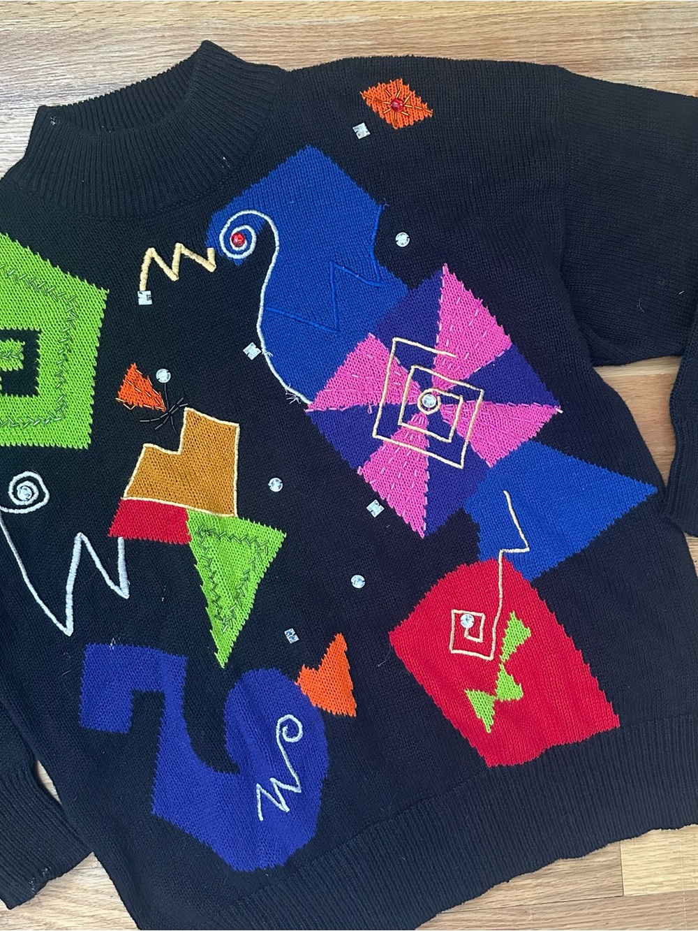 Vintage Black Geometric Abstract Knit Sweater
